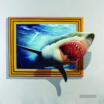 Zauber 3D Werke - Hai aus dem Rahmen 3D